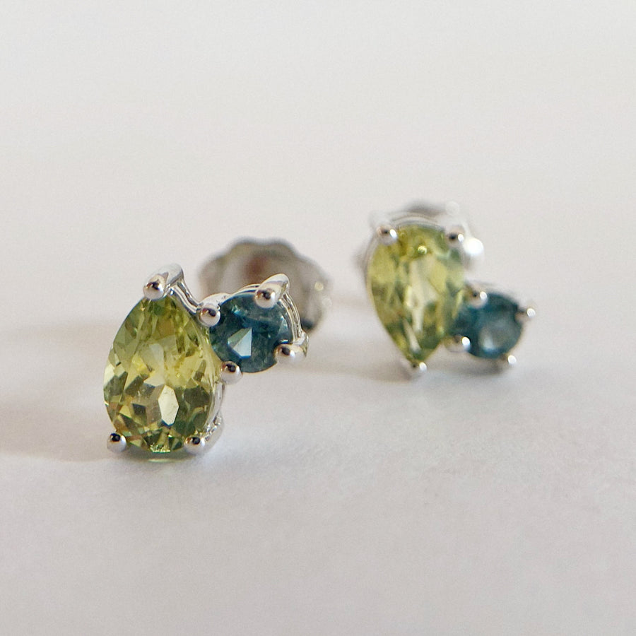 Pear and Round Sapphire Studs