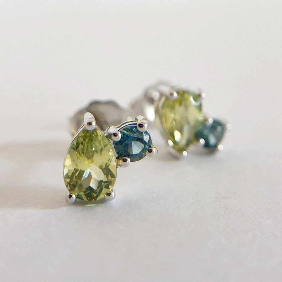 Pear and Round Sapphire Studs