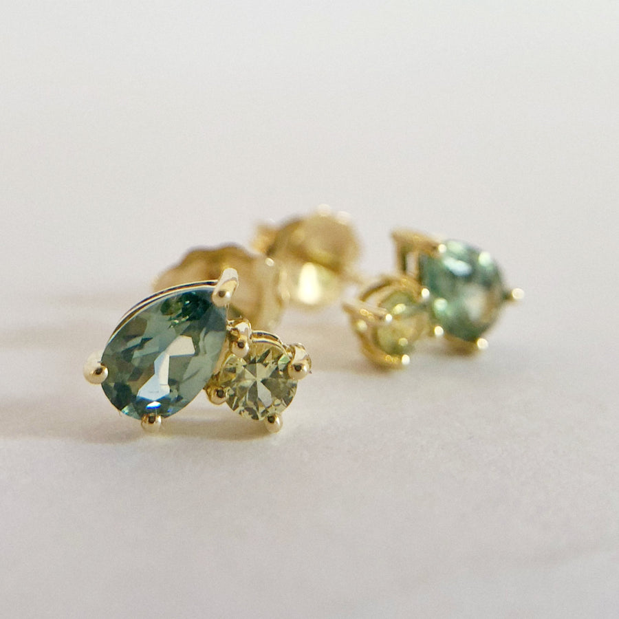 Pear and Round Sapphire Studs