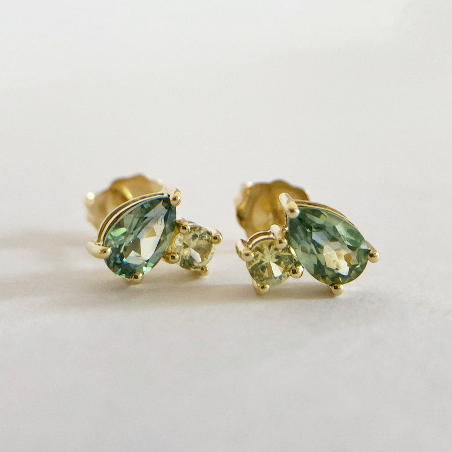 Pear and Round Sapphire Studs