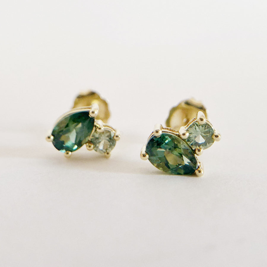 Pear and Round Sapphire Studs