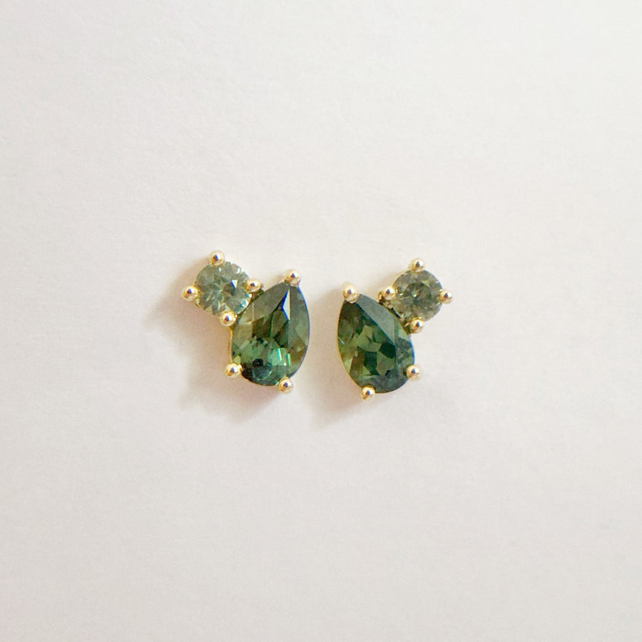 Pear and Round Sapphire Studs