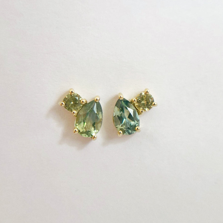 Pear and Round Sapphire Studs