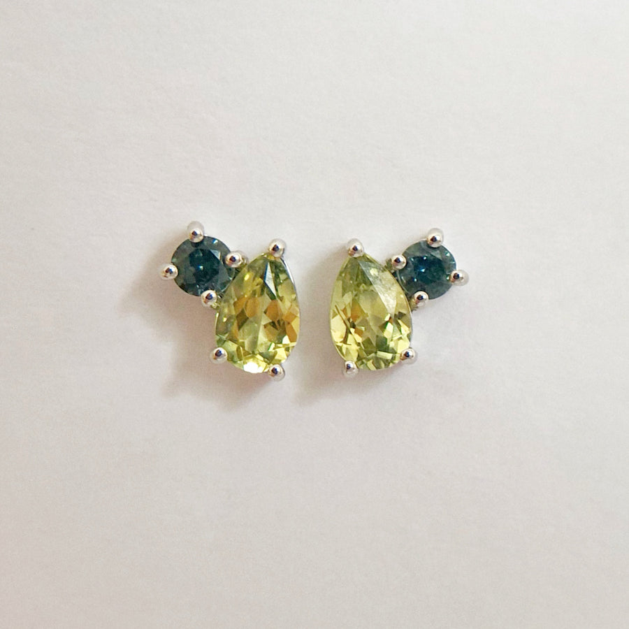 Pear and Round Sapphire Studs